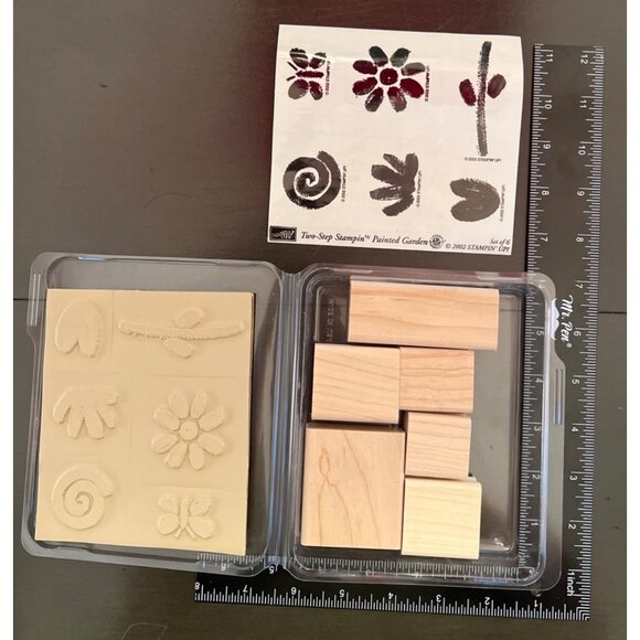 2002 "Painted Garden" bTwo-Step Stampin Up! Painted Garden Rubber Stamps Set Of - Picture 2 of 2
